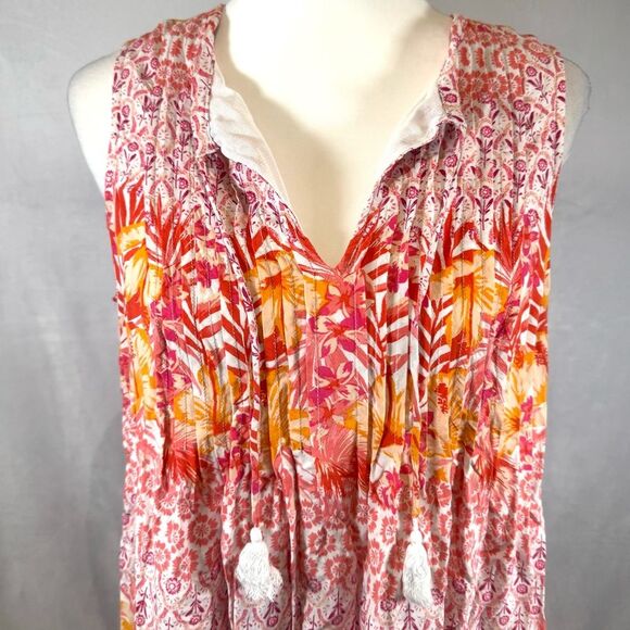 Old Navy Hawaiian luau pink tuck pleated tropical shift sundress size large - Picture 2 of 6